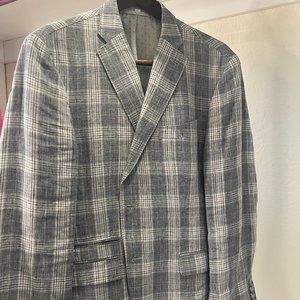 Charcoal and White Plaid 100% Linen Sports Jacket 42 Regular